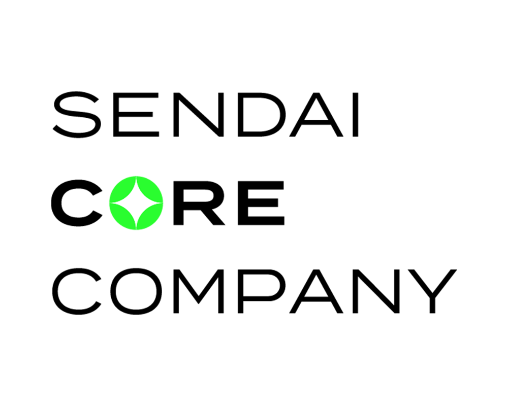 Bright green four-point starburst logo on a black background.